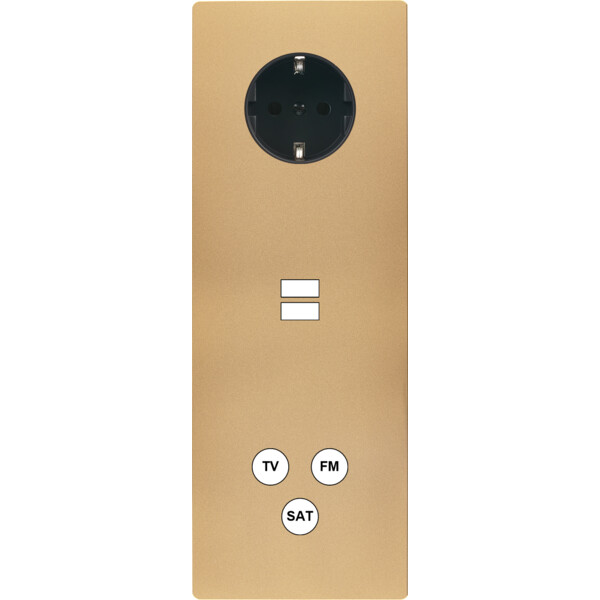 Façade "m" laiton sablé triple verticale 1 prise schuko 1 chargeur usb 1 tv-fm-sat sans vis - Modelec - 383532M-K