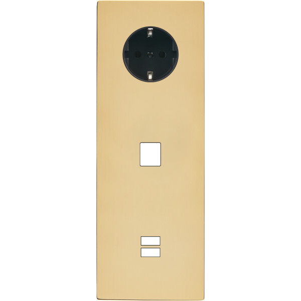 Façade "m" laiton verni triple verticale 1 prise schuko 1 media 1 chargeur usb sans vis - Modelec - 384542M-K