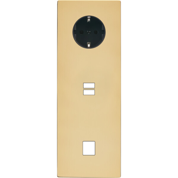 Façade "m" laiton miroir triple verticale 1 prise schuko 1 chargeur usb 1 media sans vis - Modelec - 385543M-K