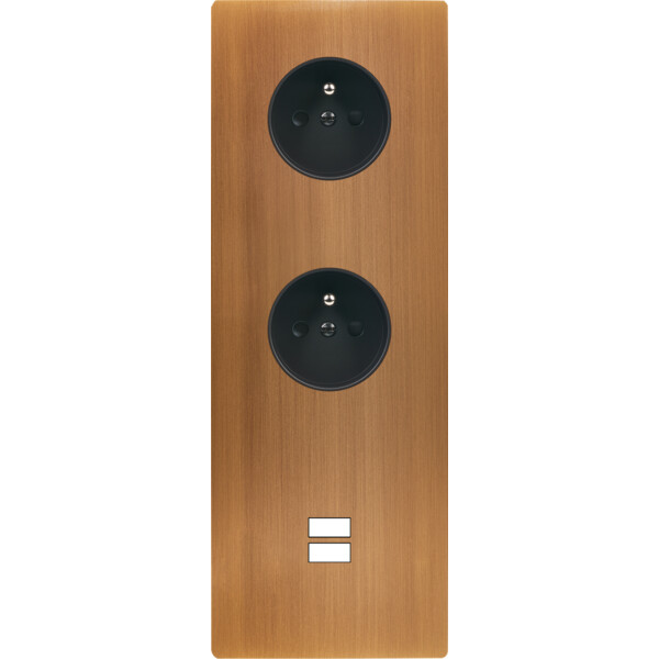 Façade "m" laiton vieux bronze tripl verti 1prise 1prise 1chargeur usb sansvis - Modelec - 387517M