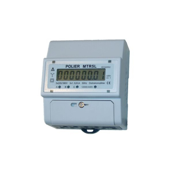 Compteur électrique modulaire Polier triphasé 5A (pour transformateurs de courant) affichage LCD - Polier - MTR5L