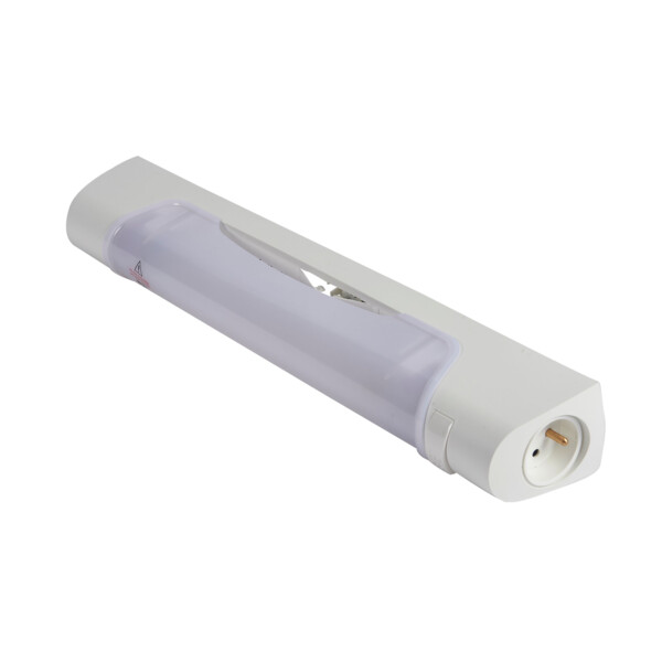 Applique standard 470mm IP21 et IK04 Prismaline équipée de tube LED S19 avec interrupteur et prise 2P+T - Sarlam - SL189804