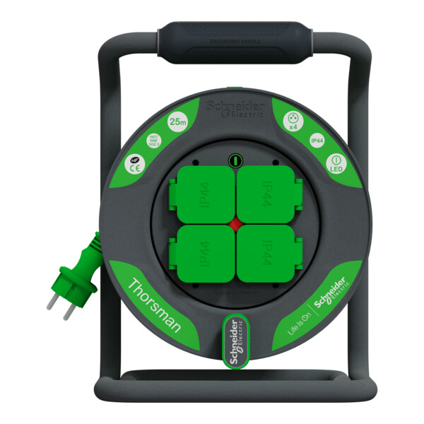 Enrouleur de chantier - 25m - 2,5mm² - h07rnf 3g - ip44 - 4 prises - Schneider Electric - IMT33150