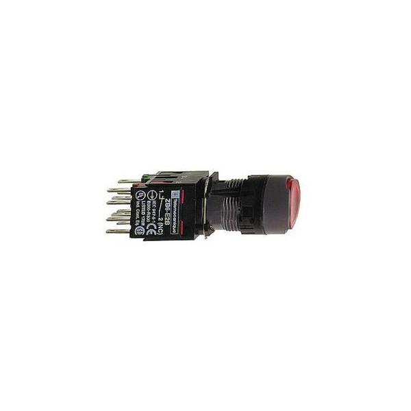 boutonpoussoir lumineux rouge diam 16 à impulsion affleurant 24 V 1O plus 1F - Schneider Electric - XB6AW4B5B
