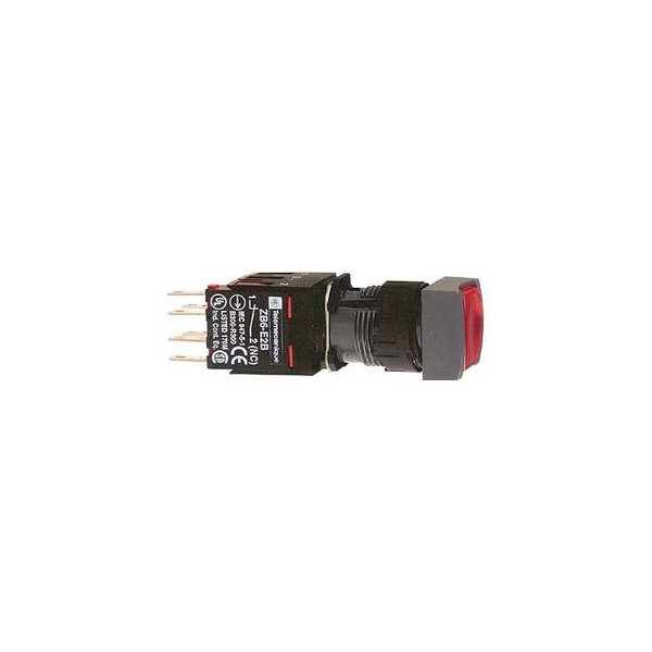 boutonpoussoir lumineux rouge diam 16 à impulsion affleurant 24 V 1O plus 1F - Schneider Electric - XB6CW4B5B