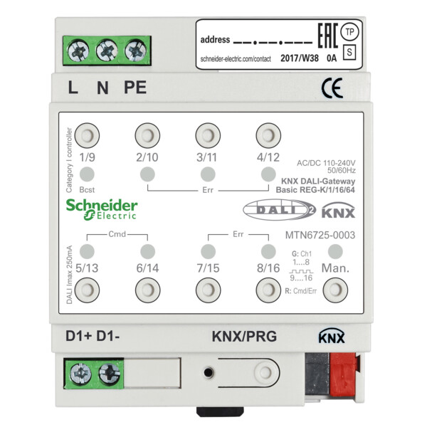 Knx - actionneur éclairage avec interface dali - 1l - 16g - 64 ballasts - Schneider Electric - MTN6725-0003