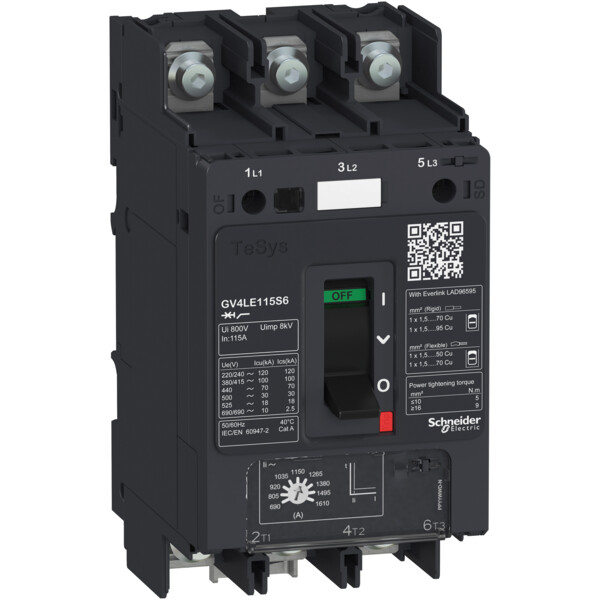 Tesys gv - disjoncteur magnétique - in 115a - 50ka - cosses fermées - Schneider Electric - GV4LE115N6