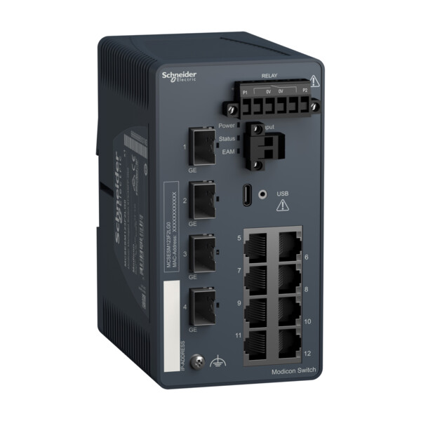 Modicon switch administré - 8 ports cuivre gigabit & 4 ports gigabit fibre - Schneider Electric - MCSESM123F2LG0