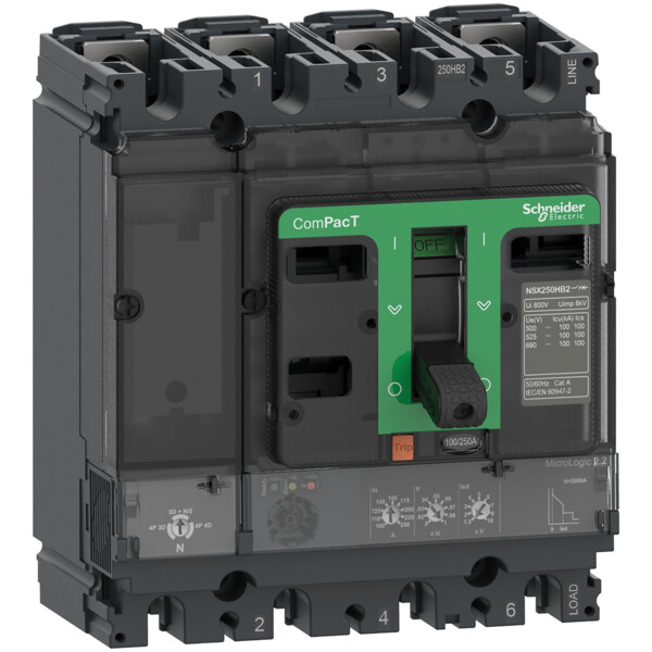 Compact nsx250b - disjoncteur - micrologic 2.2 250a - 4p4d - 25ka - montage fixe - Schneider Electric - C25B42D250