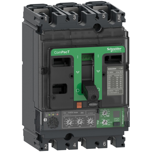 Compact nsx250f - disj. vigi - micrologic 4.2 100a -3p3d - 36ka - montage fixe - Schneider Electric - C25F34V100