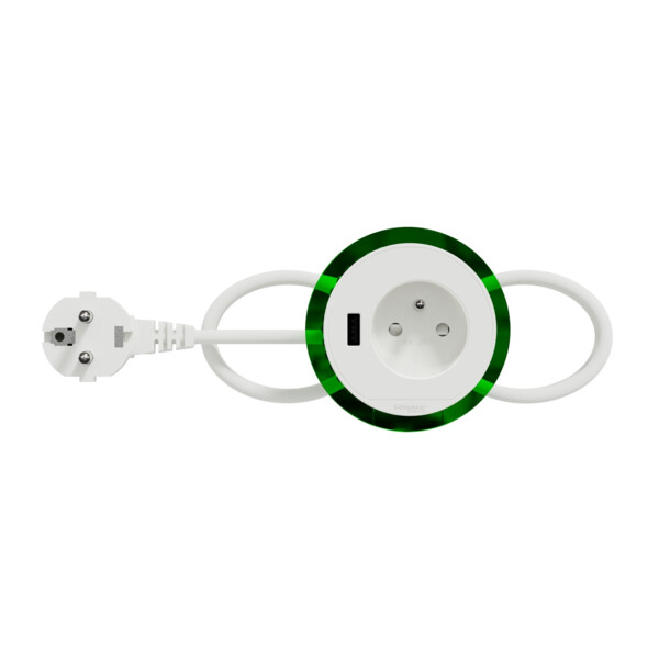 Bloc de prise à encastrer xs Unica system+ 2P+T + USB A - câble 2m - blanc - Schneider Electric - INS44006