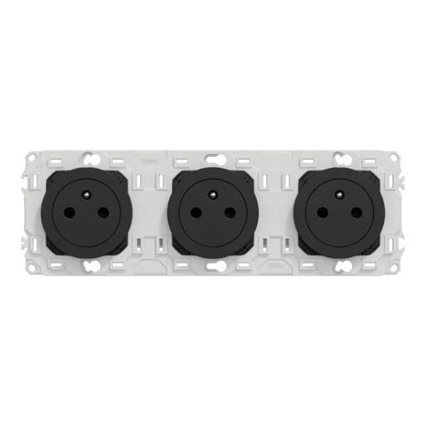 Odace - triple PC 2P+T affleurante - 3 postes 71 mm - précâblage - noir onyx - Schneider Electric - S940072