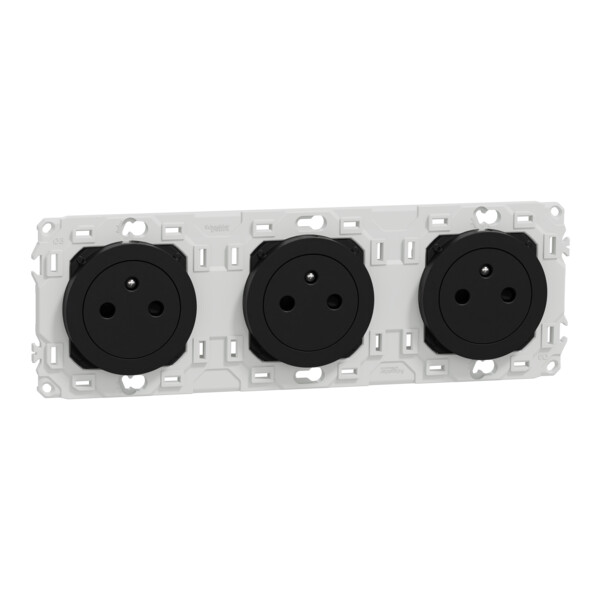 Odace - triple PC 2P+T affleurante - 3 postes 71 mm - précâblage - noir onyx - Schneider Electric - S940072