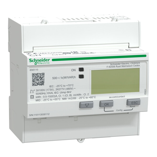 Acti9, iEM Compteur d'énergie iEM3110 63A, Impulsionss, MID - Schneider Electric - A9MEM3110