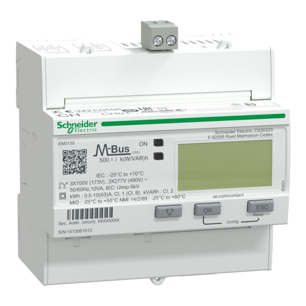 Acti9, iEM Compteur d'énergie iEM3135 63A, MBUS, Multi-tarifs, Alarme kW, MID - Schneider Electric - A9MEM3135