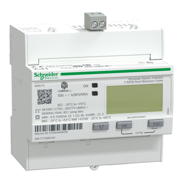 Acti9, iEM Compteur d'énergie iEM3175 63A, LON, Multi-tarifs, MID - Schneider Electric - A9MEM3175