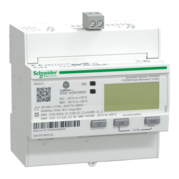 Acti9, iEM Compteur d'énergie iEM3275 TI, LON, Multi-tarifs, MID - Schneider Electric - A9MEM3275