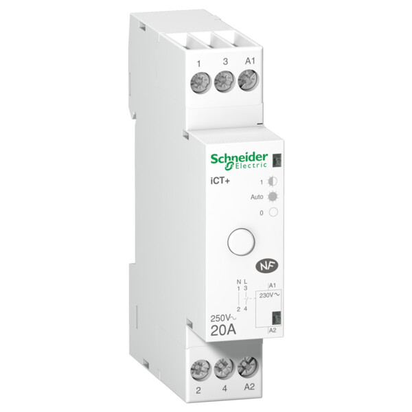 Acti9, iCT+ HC, contacteur silencieux à commande manuelle 1P 20A 230VCA - Schneider Electric - A9C15031
