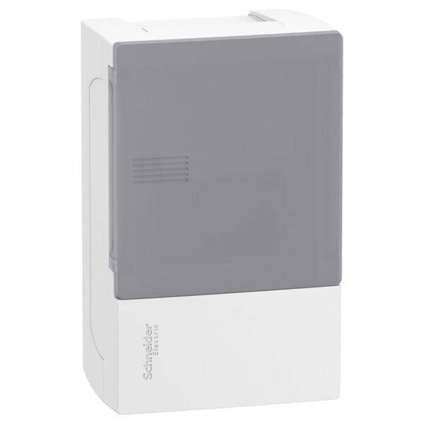 Mini Pragma - mini coffret en saillie - 1x4 mod. - portillon transparent - bornier de terre - Schneider Electric - MIP11104T