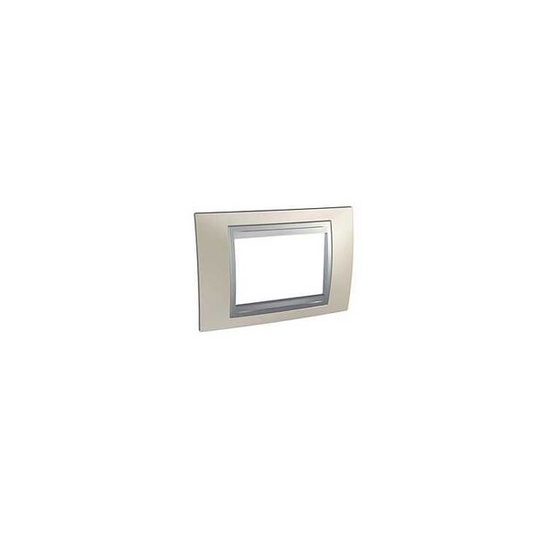 Plaque nickel mat liseré aluminuim Schneider Unica Top 3 modules horizontal - Schneider Electric - MGU66.103.039