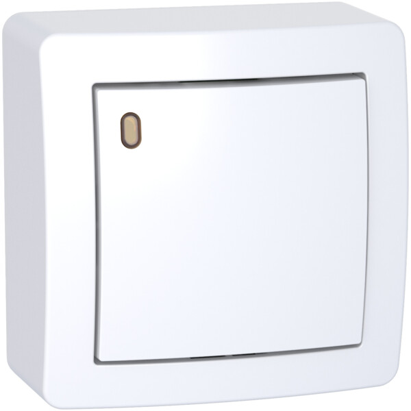 Alréa, Poussoir O/F lumineux faible conso avec cadre saillie, blanc polaire - Schneider Electric - ALB62052P