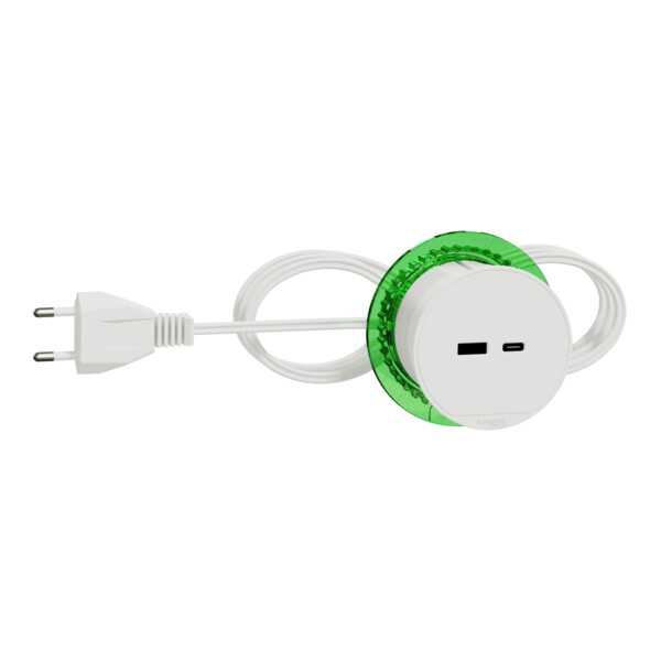 Unica system+ - bloc de prise à encastrer xs - usb a+c - câble 2m - blanc - Schneider Electric - INS44008