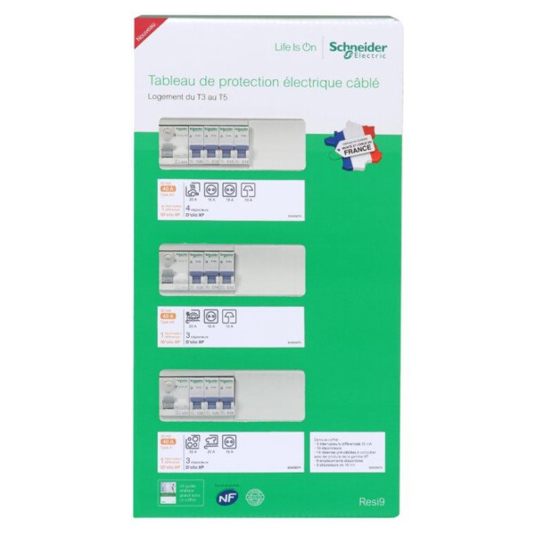 Tableau de protection électrique câblé Schneider logement du t3 au t5  3 rangées 13 modules xp - Schneider Electric - R9H313SP04
