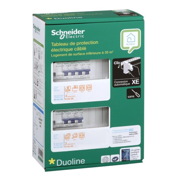 Tableau de protection électrique câblé Schneider por logement de  35m² à 100m² 2 rangées 13 modules XE - Schneider Electric - SHN03710016