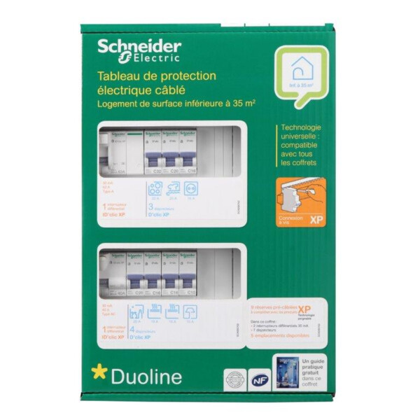 Tableau de protection électrique câblé Schneider pour logement inférieur à 35m² 2 rangées 13 modules XP - Schneider Electric - SHN03710025