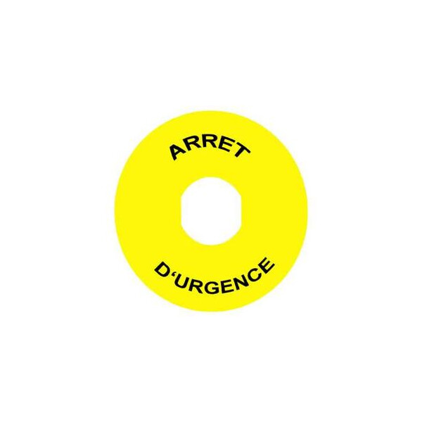 Harmony étiquette circulaire Ø60mm jaune - logo EN13850 - ARRET D'URGENCE - Schneider Electric - ZBY9130