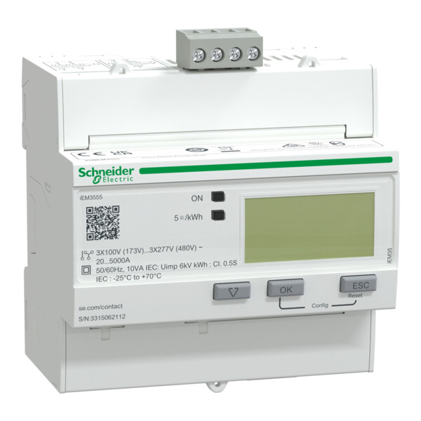 Compteur triphasé multitarif Modbus MID alarme KW TI souples Acti9 iEM - Schneider Electric - A9MEM3555