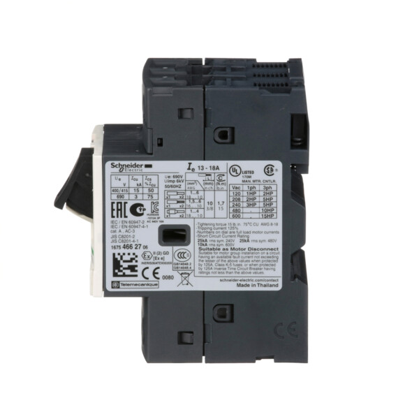 Schneider Electric Disjoncteur Moteur Gv2Me 13 à 18 A 3P 3D Déclencheur Magnétothermique - Schneider Electric - GV2ME20