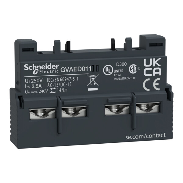 Bloc auxiliaire Schneider GVAED011 – 1F+1O – Montage frontal – pour disjoncteurs GV2/GV3 - Schneider Electric - GVAED011