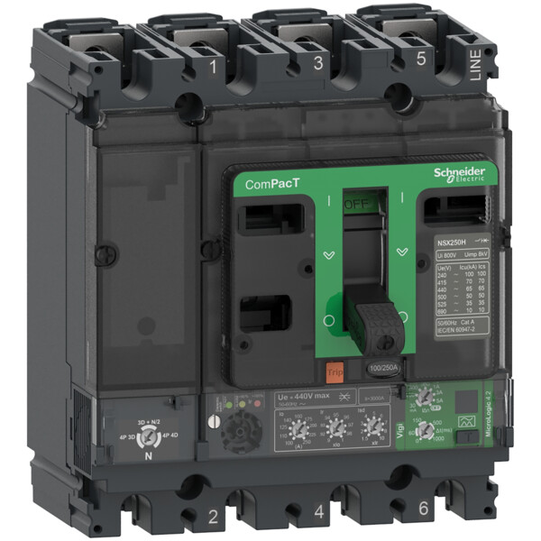 Disjoncteur Vigi 160 A ComPacT NSX160F Schneider Electric - MicroLogic 4.2 - 4P - 4D - 36 kA - Fixe - Schneider Electric - C16F44V160