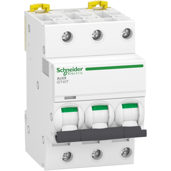 Disjoncteur Modulaire 3P 16 A Courbe C 4500 A/6 kA Acti9 iDT40T Schneider - Schneider Electric - A9P22316