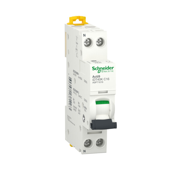 Disjoncteur Modulaire Acti9 iDT40K Schneider 1P+N 16 A – Courbe C – 4500 A/4,5 kA - Schneider Electric - A9P71616