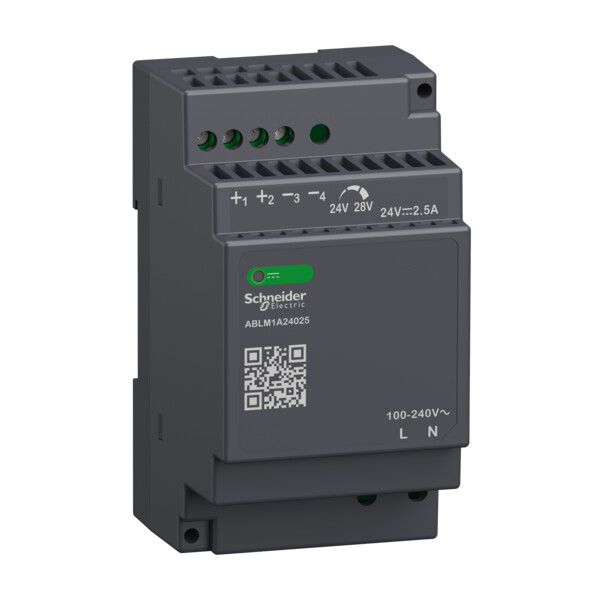 Alimentation Modicon ABL à Découpage 2,5 A Sortie 24 Vcc – 100 à 240 Vca – Mono/Biphasé - Schneider Electric - ABLM1A24025