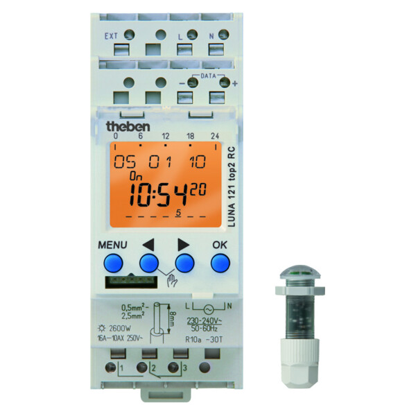 Interrupteur crépusculaire digital 1 a 100000 lux duofix cellule  encastree 1no+1nf 16 - Theben - 1210200