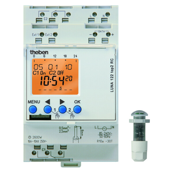 Interrupteur crépusculaire digital 1 a 100000 lux duofix cellule  encastree 1no+1nf16 a - Theben - 1220200