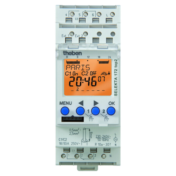 Interrupteur astronomique modulaire  2no+2nf 2 entrees externes  duofix 16 a - Theben - 1720152