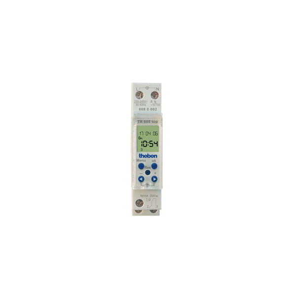 Interrupteur horaire digital 1 mod 24h 7j 1no+1nf tr 608 top - Theben - 6080002
