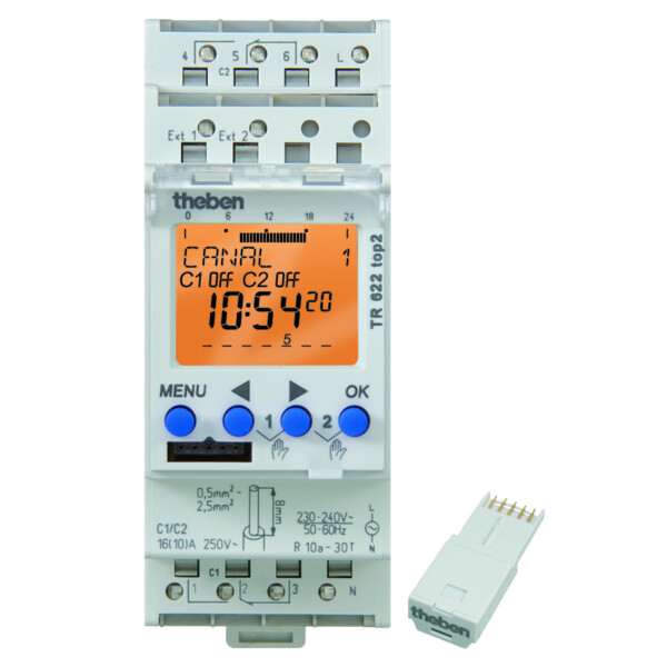 Interrupteur horaire digital 24h 7j 2 modules 2no+2nf 230v 84p tr 622 top 2 - Theben - 6220100