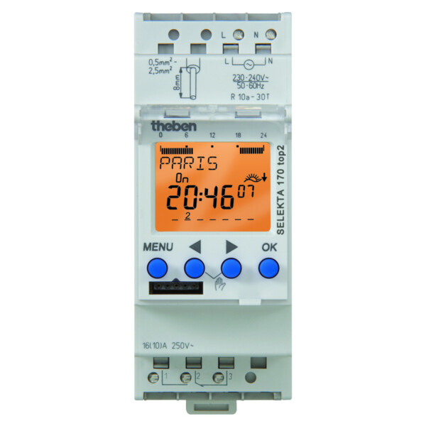 Interrupteur astronomique modulaire  1no+1nf duofix 16 a SELEKTA 170 TOP2 - Theben - 1700152