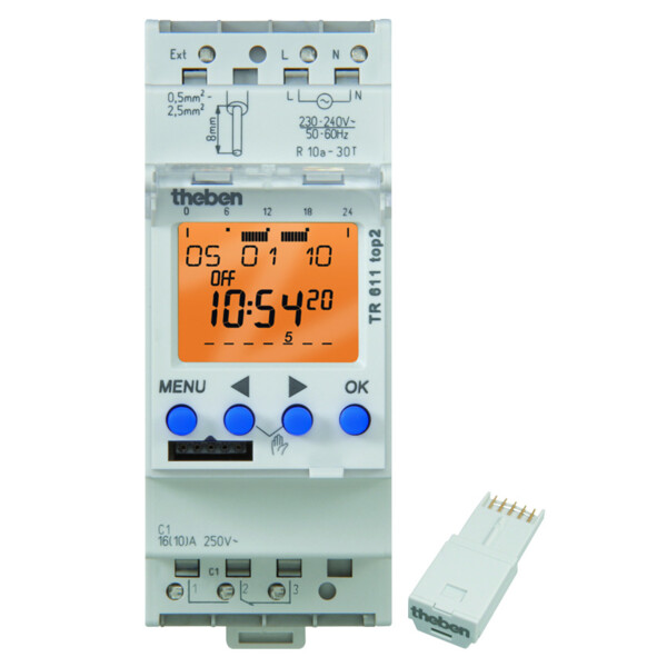 Interrupteur horaire digital 24h 7j 2 modules 1no+1nf 230v 42p tr 611 top 2 - Theben - Theben - 6110402