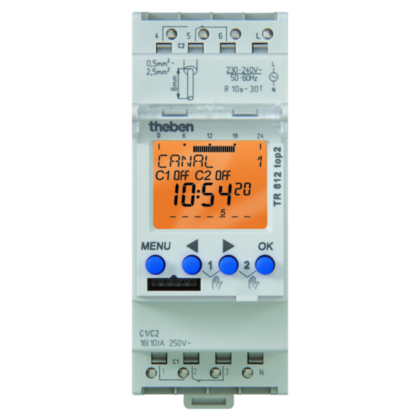 Theben Interrupteur horaire digital 24h 7j 2 modules 2no+2nf 230v TR 612 TOP 2 - Theben - 6120402