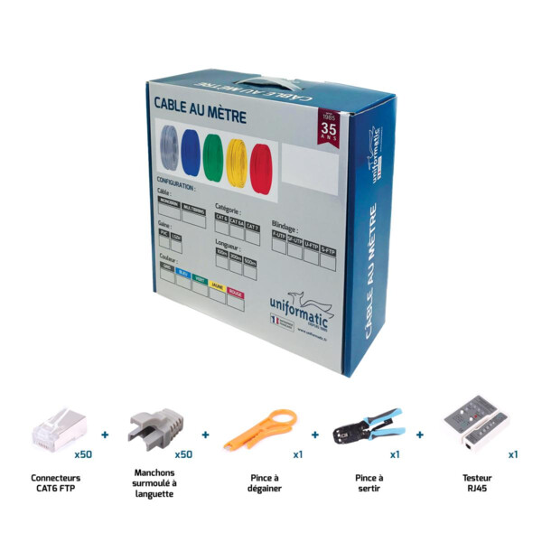 Kit cable+rj45+pince+testeur - Uniformatic - 24250