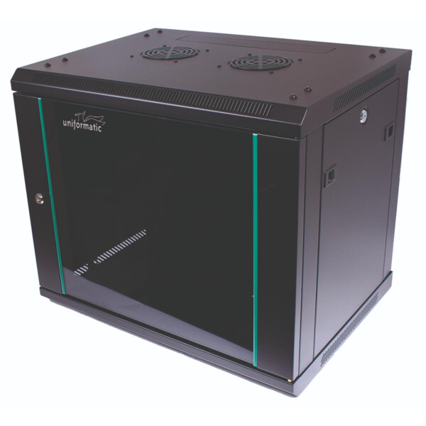 Coffret de Brassage Noir Châssis Fixe Uniformatic - Hauteur 12 U - Profondeur 600 mm - Panneaux Amovibles - Uniformatic - 27349