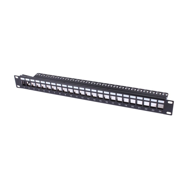 Panneau de Brassage Nu Noir 1U 24 Ports Keystone Cat 5E/6A FTP Uniformatic - Uniformatic - 27265