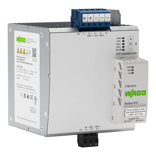 Alimentation Pro 2, monophasée, 24 V DC - 40 A, MOFSET, capable de communiquer - Wago - 27873448/000030