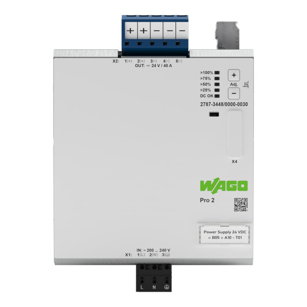 Alimentation Pro 2, monophasée, 24 V DC - 40 A, MOFSET, capable de communiquer - Wago - 27873448/000030